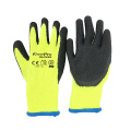 7 Gauge Hi viz Yellow Brushed Terry loops Acrylic liner Black Foam Latex Palm Coating Gloves For Winter